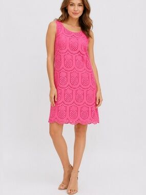 Talbots Eyelet Shift Dress Women’s Size 8 Pink Sleeveless Cotton Lined